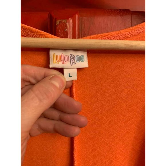 NWOT Lularoe Sz Large Bright Melon Orange Mid Length Cardigan Textured3/4 Sleeve - Picture 3 of 4